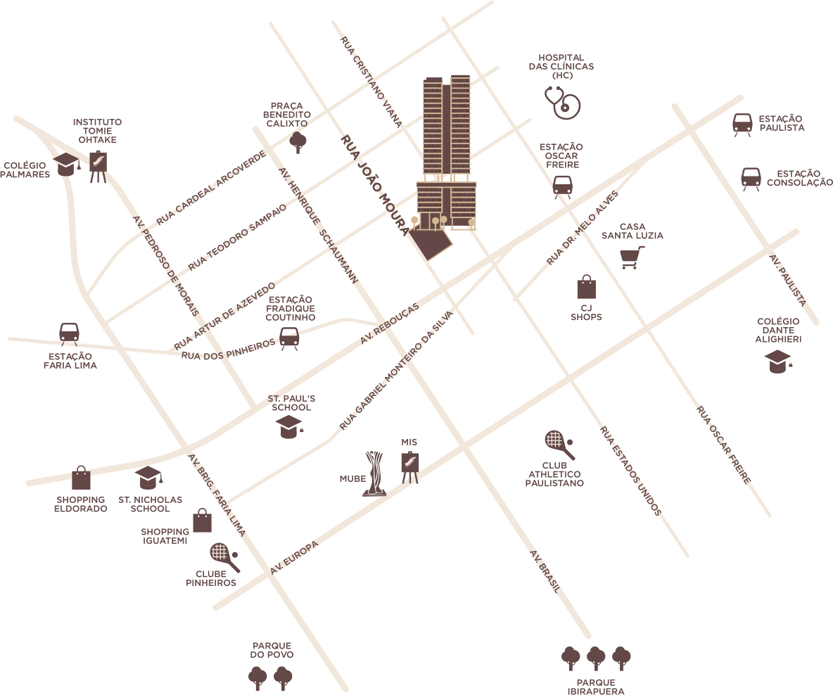Mapa de localização de Pinheiros São Paulo