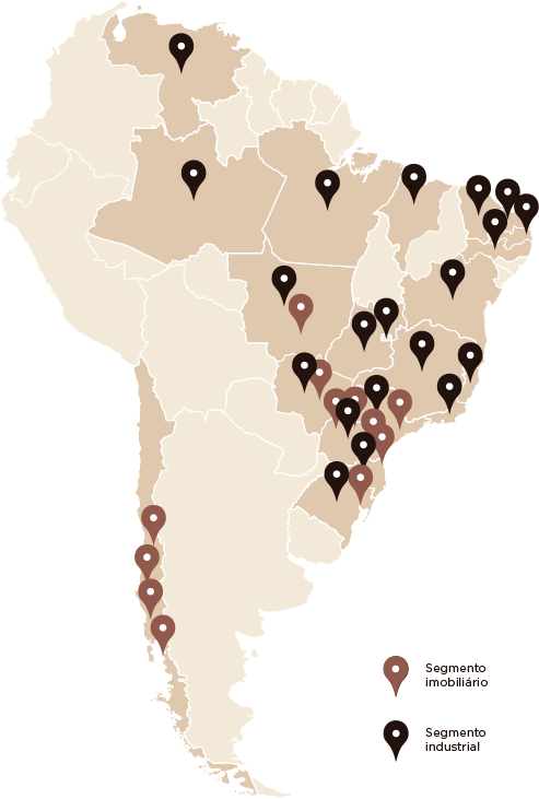 Mapa de atuação do Grupo Plaenge com presença em várias cidades